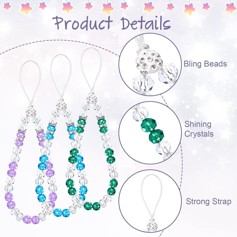 Fiada 6 Pcs Phone Charm Wrist Strap Lanyard Beaded Cell Phone Bracelet Crystal Charm Bling Camera Strap Wrist Sparkling Short Hand Wristlet Beads Lanyard Chain Keychain String for Women(Various Color) - Image 3